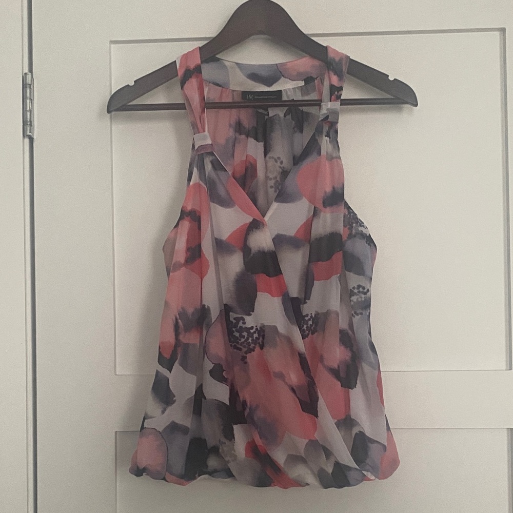 New York & Company Pink and Black Patterned Blouse